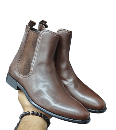 Classic Slip-On Leather Chelsea Boots - Mahogany Brown